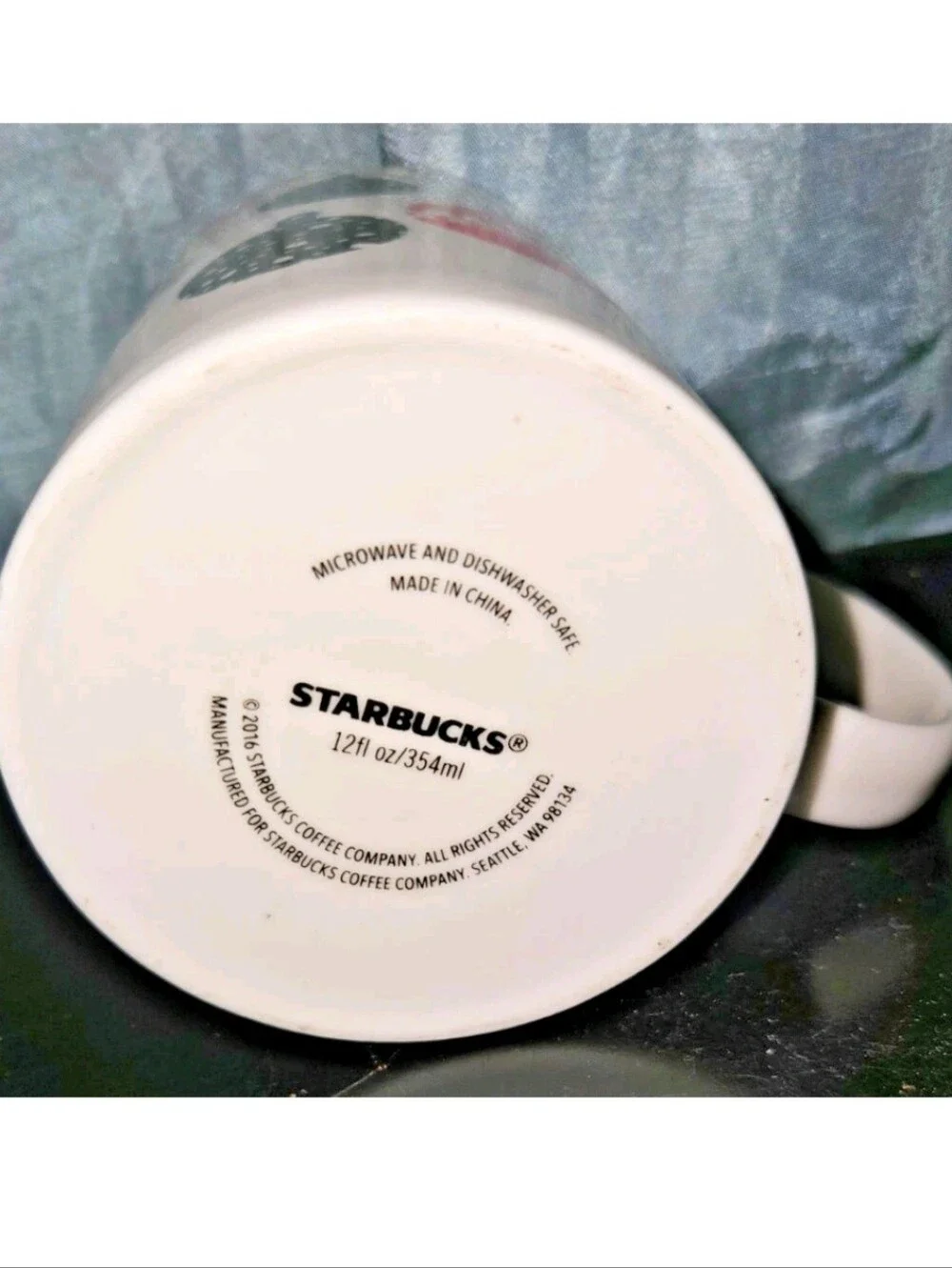 STARBUCKS Ornament Christmas Coffee Tea Cup Mug 12 oz Red Black 2016 Holiday